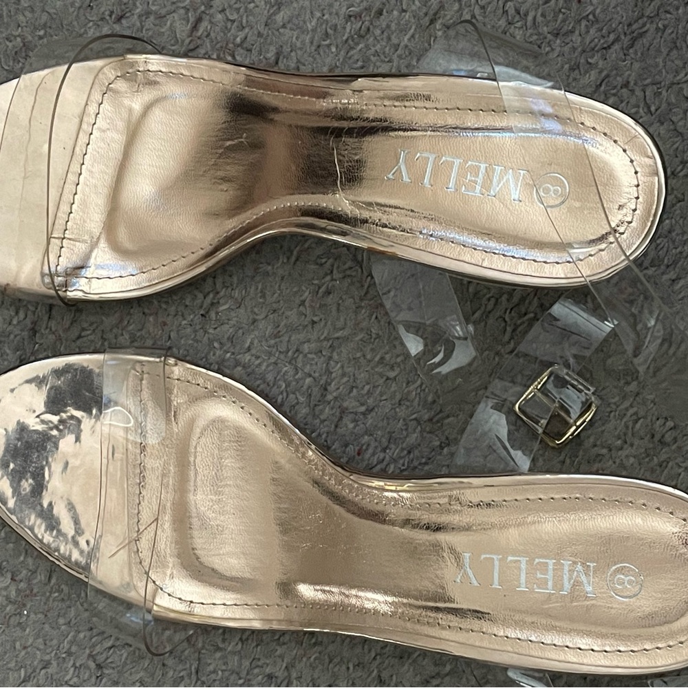 Clear 2 inch chunky heel ankle strap sandal